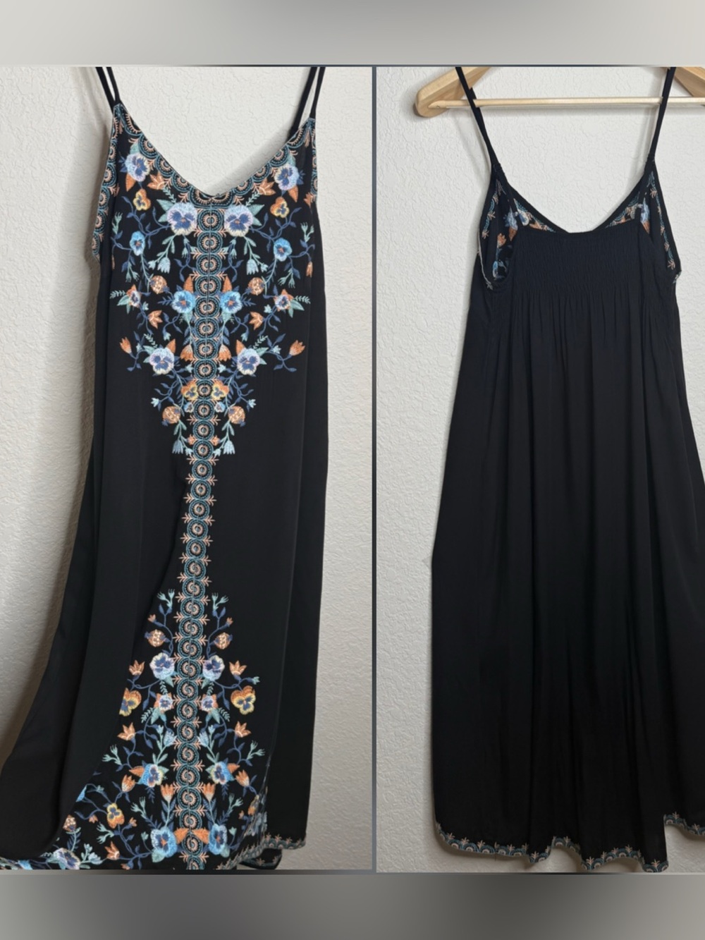 Paparazzi Black Embroidered Floral Slip Dress Size L, Boho Midi